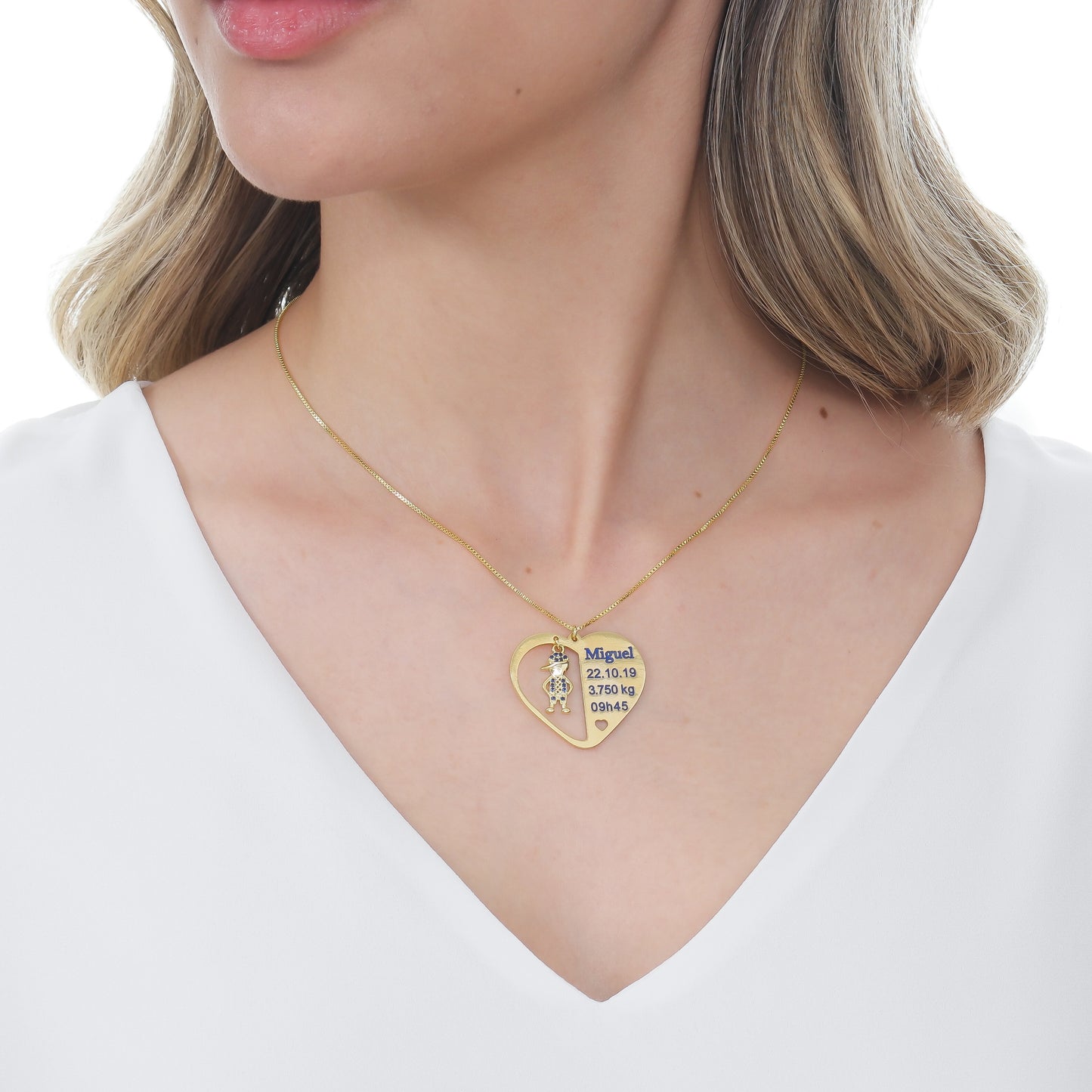 COLAR CORAÇÃO COM DADOS DA FILHO + PINGENTE BANHADO OURO 18K