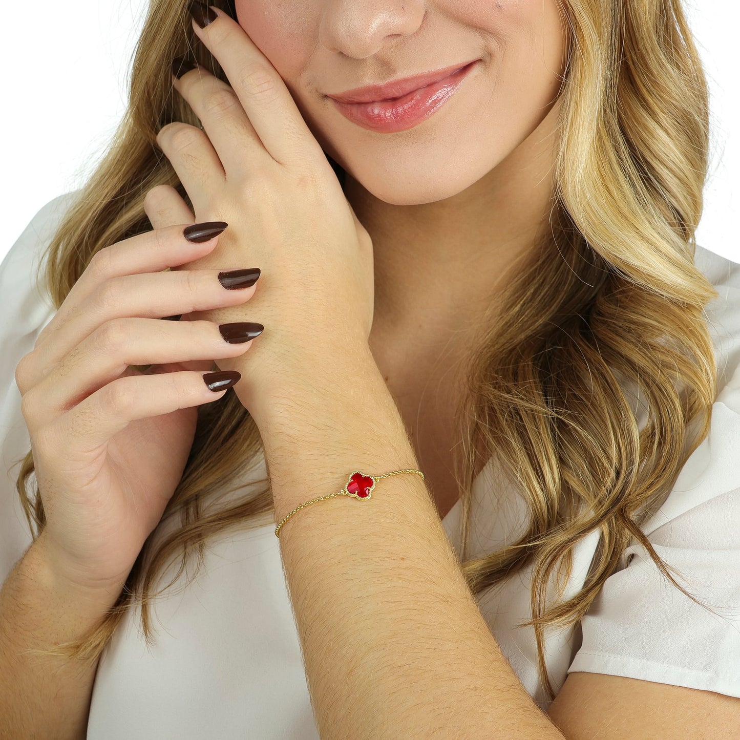 PULSEIRA INSPIRAÇÃO VAN CLEEF 1 TREVO RUBI OURO 18K