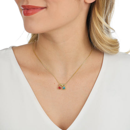 COLAR MENINA RUBI E MENINO AZUL PISCINA OURO 18K