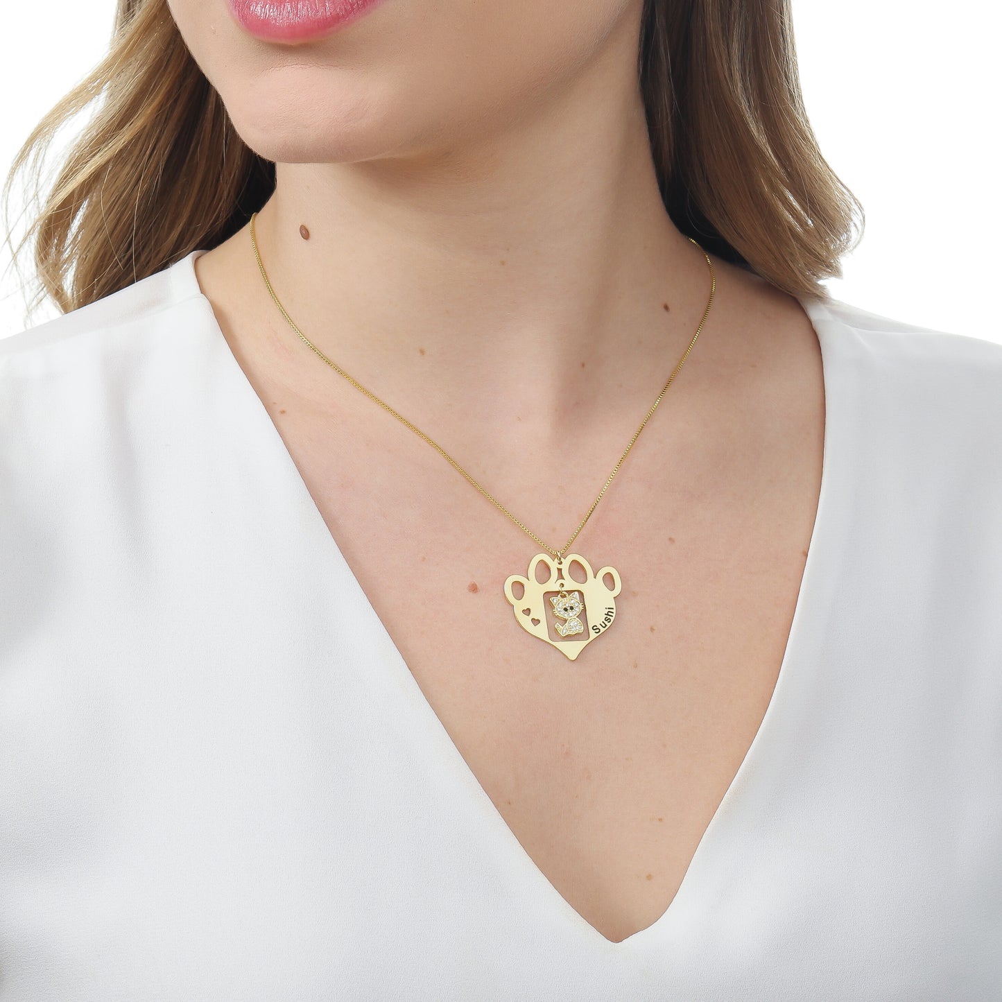 COLAR PATINHA DE GATO + PINGENTE BANHADO OURO 18K
