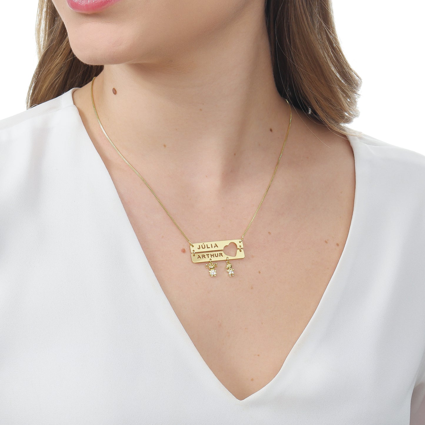 COLAR PLAQUINHA COM NOMES VAZADOS + PINGENTES BANHADO OURO 18K
