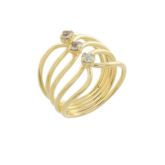 ANEL 3 ZIRCÔNIAS OURO 18K