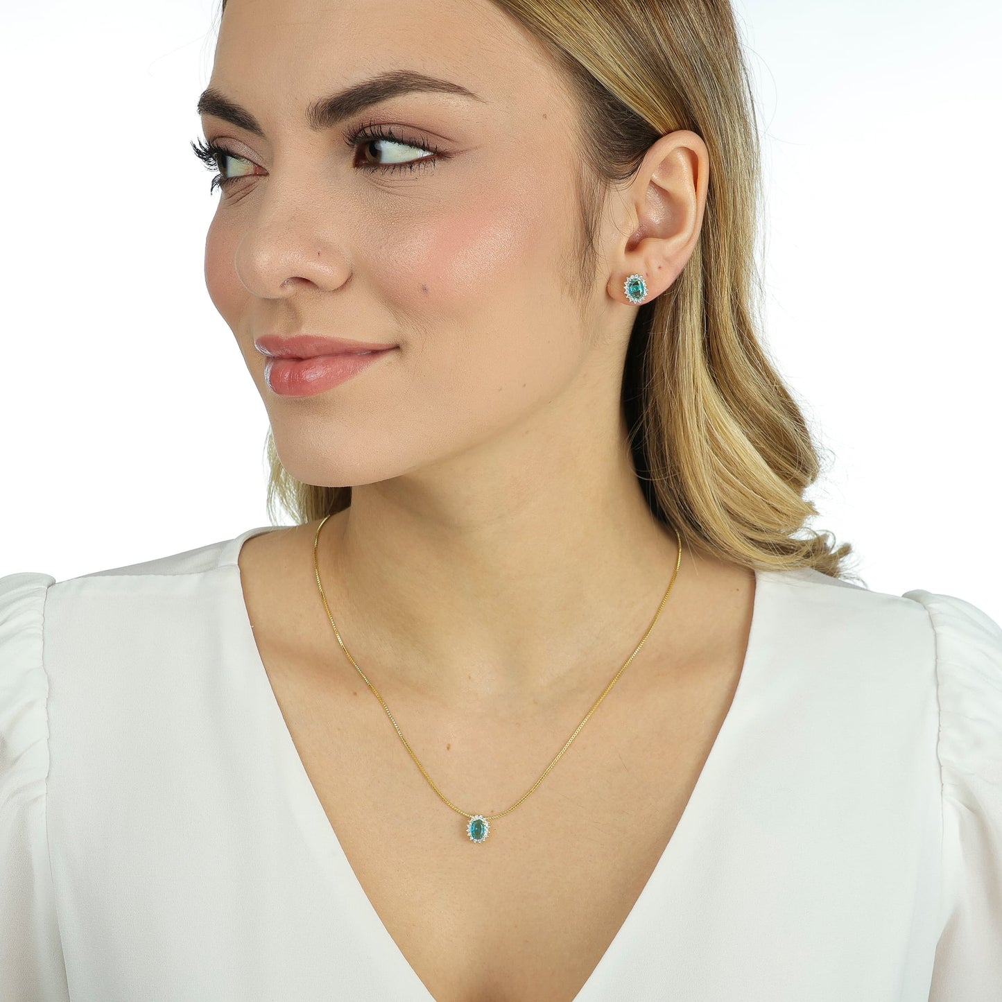 CONJUNTO OVAL AZUL PISCINA OURO 18K