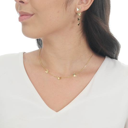 CONJUNTO DELICADO COM BORBOLETAS OURO 18K
