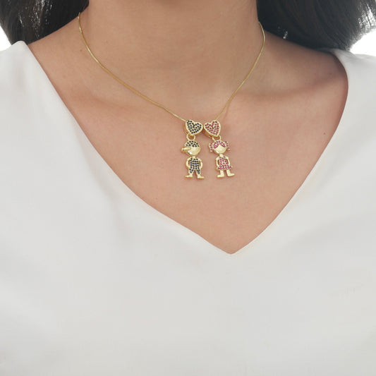 COLAR FILHOS PINK OU AZUL OURO 18K