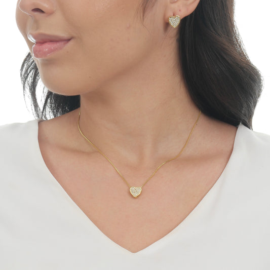 CONJUNTO CORAÇÃO EM MICRO ZIRCÔNIAS OURO 18K