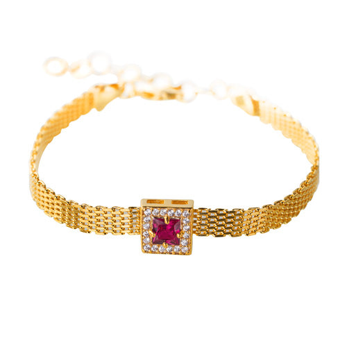 PULSEIRA PEDRA RUBELITA OURO 18K
